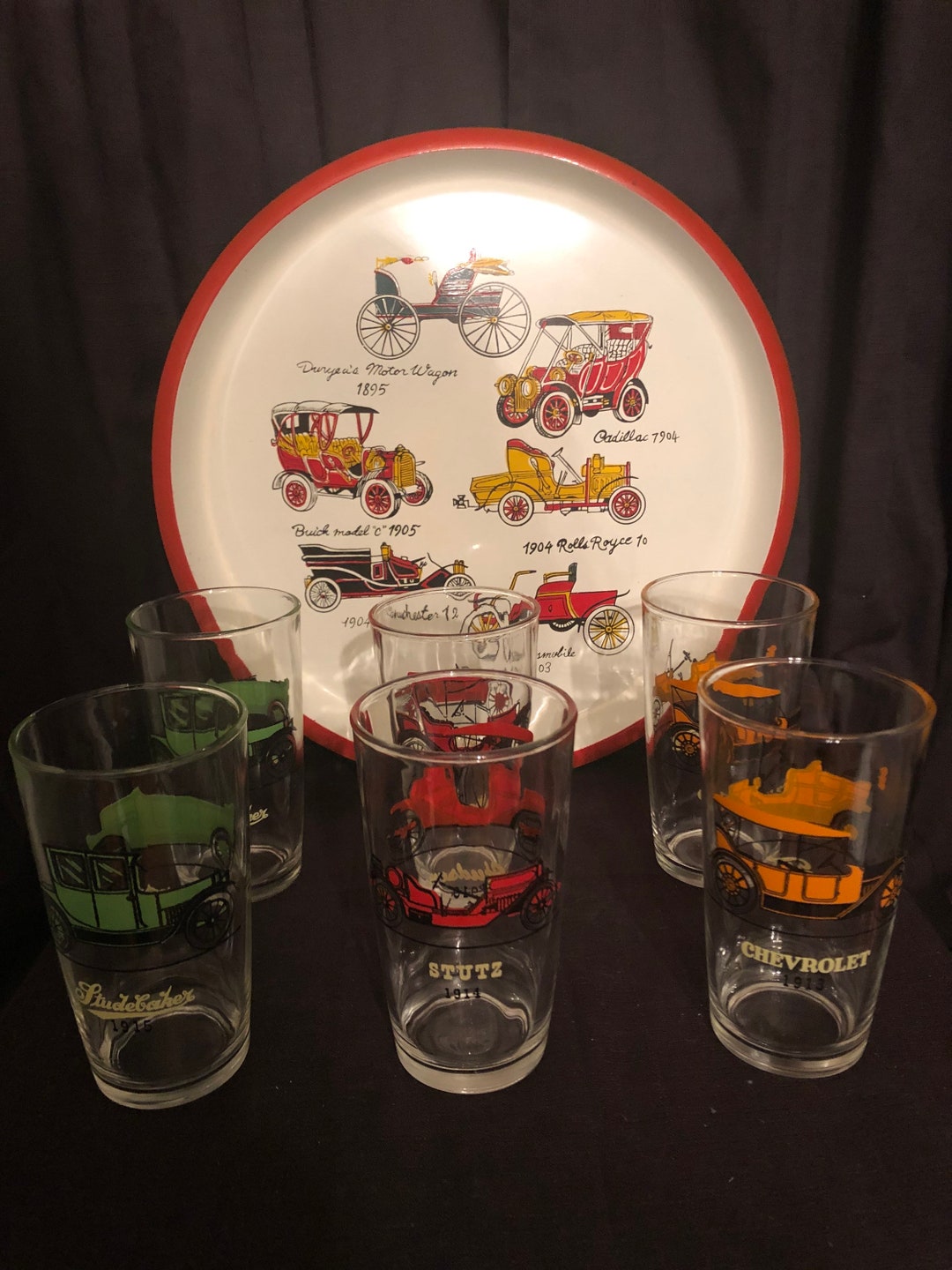 Antique Car Glasses & Tray Etsy Canada