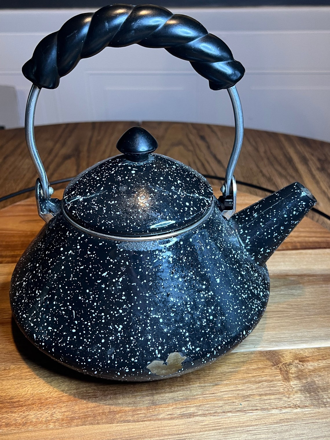 Mid Century Black & White Speckled Tea Kettle Etsy