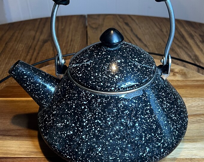 Mid Century Black & White Speckled Tea Kettle Etsy