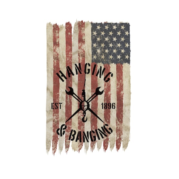 Hanging and Banging Distressed American Flag Crane Ball Spud Wrench Ironworker PNG | Commercial Use | 300 DPi