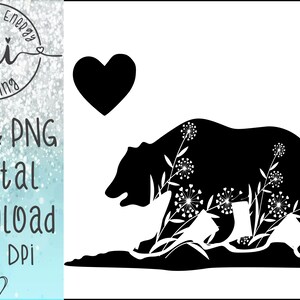 Ours de Californie, avec fleur de pissenlit, Ombre Sparkle, PNG & SVG, Chemise, Décalcomanie, Imprimable