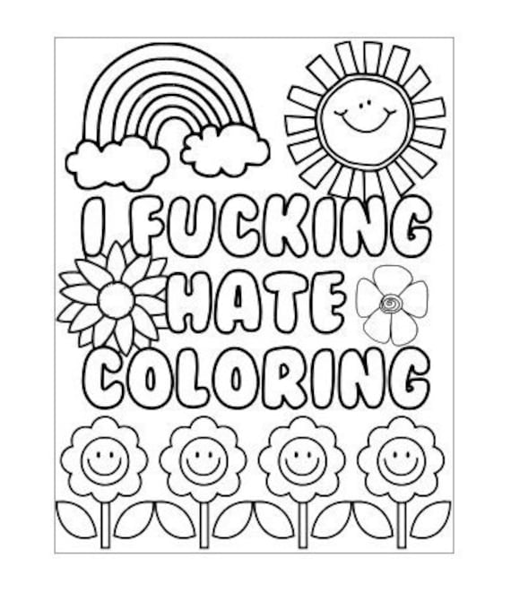 Simple adult coloring page, I fucking hate coloring, printable coloring  book, sweary quotes