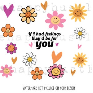 20oz Skinny Tumbler Wrap PNG Sublimation Tumbler Design Floral Retro Flowers 70s Aesthetic Smiley Face Vintage Quote Groovy Mug Print