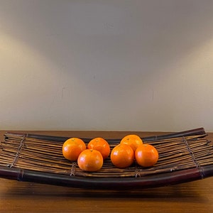 Vintage Handmade Rattan and Bamboo Large Footed Tray