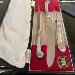 Sheffield England Silver Plated Carving Set 3 Pieces with Original Box