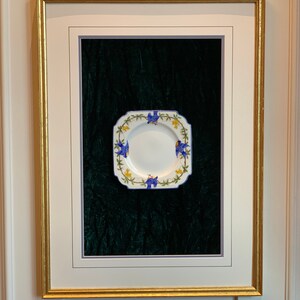 Vintage Aynsley Plate on Emerald Green Velvet and Gold Wooden Frame