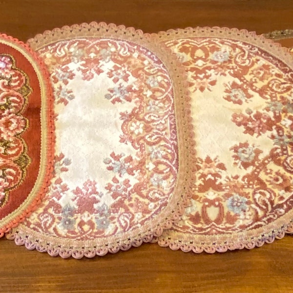 Made in Belgium 4-piece Tapestry Brocade Doilies / Vintage Belgium Tapestry / Vintage Table Linen
