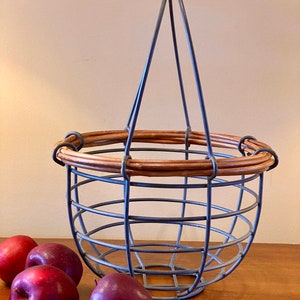 Large Vintage Solid Metal and Rattan Basket