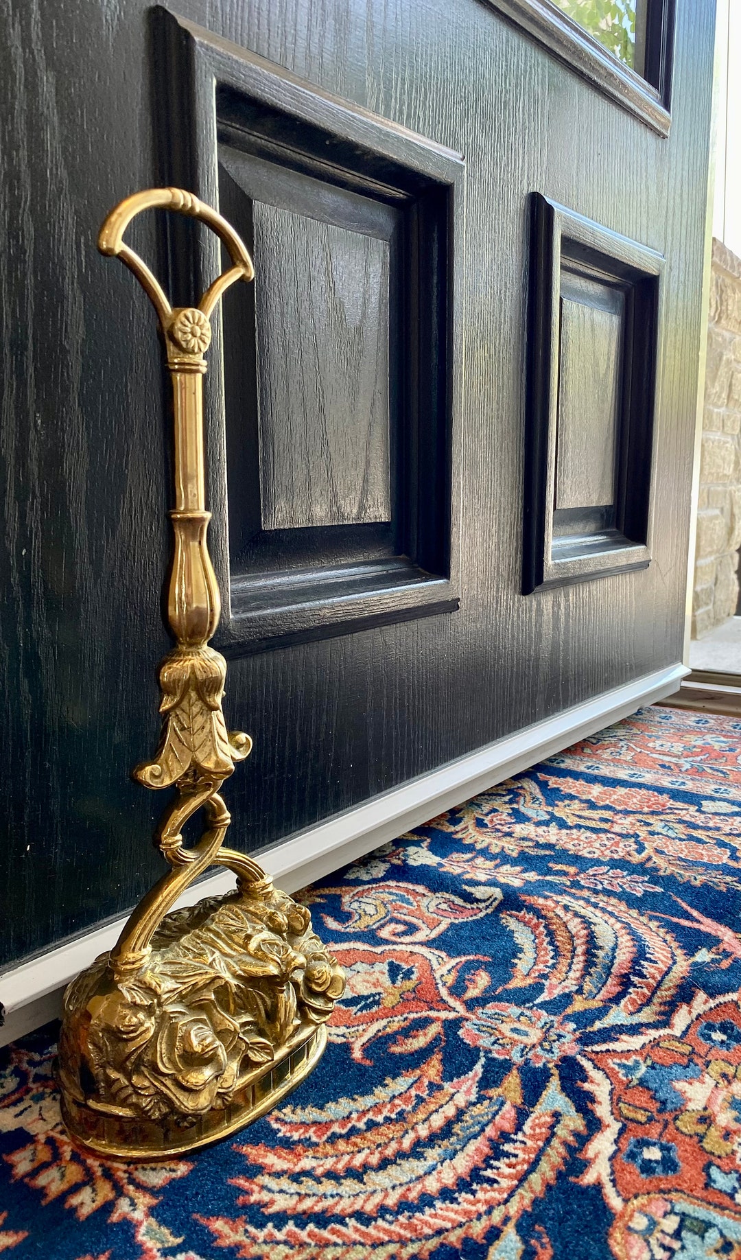 Vintage Brass Door Stop / Floral Style Etsy