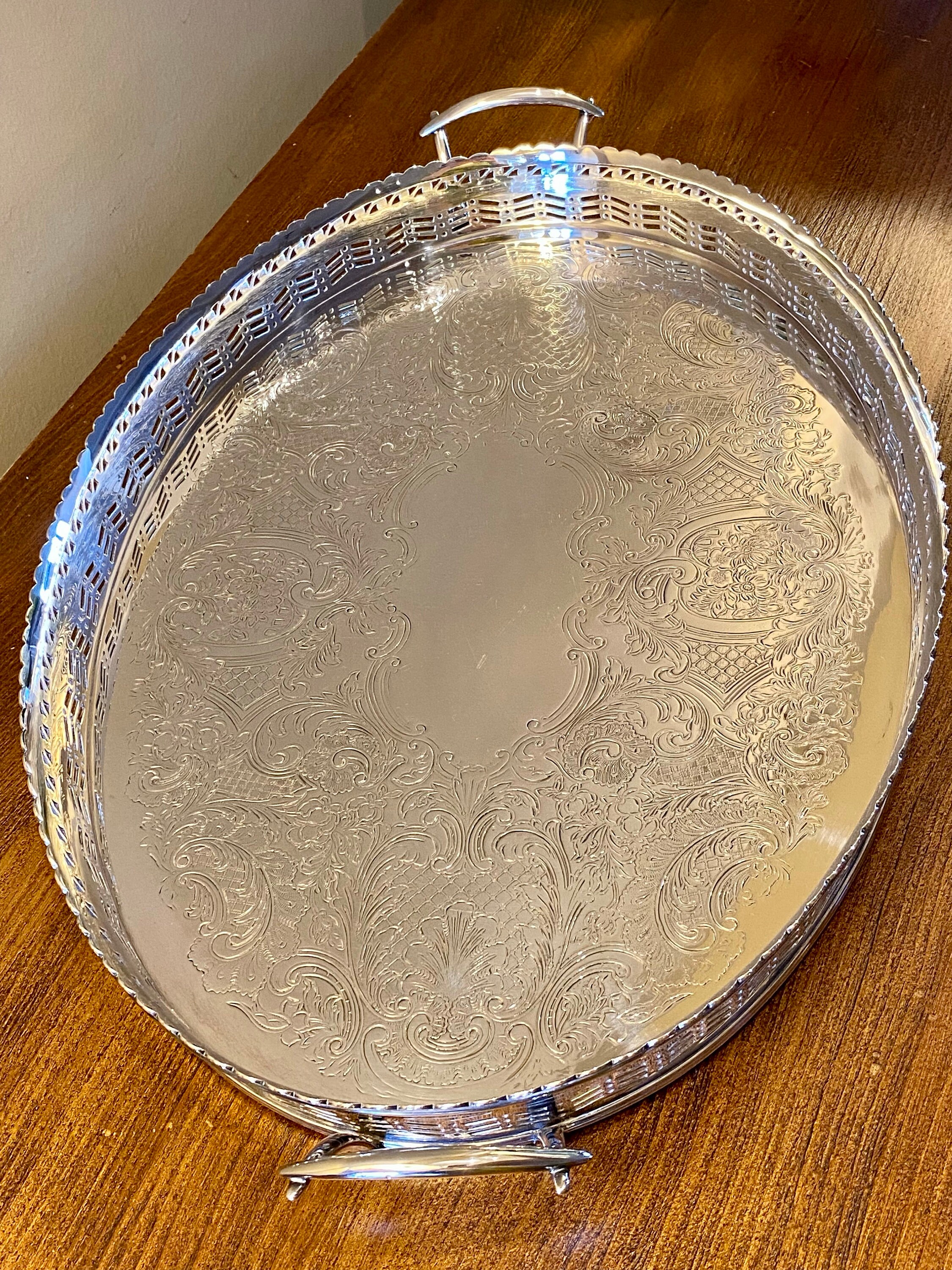 Antique Barker-ellis Silver Plated Gallery Serving Tray With