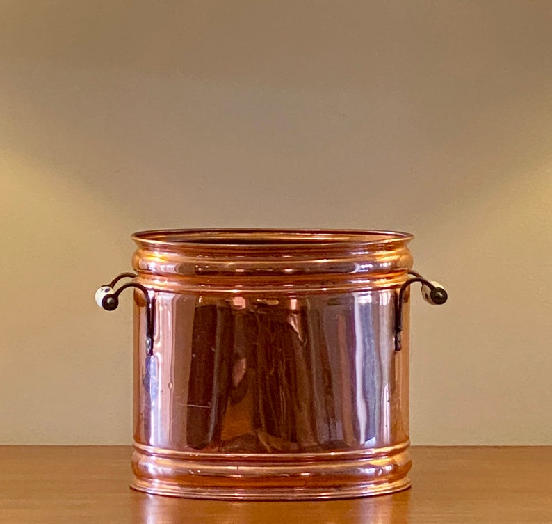 Large Vintage Copper Planter With White and Blue Handles Etsy