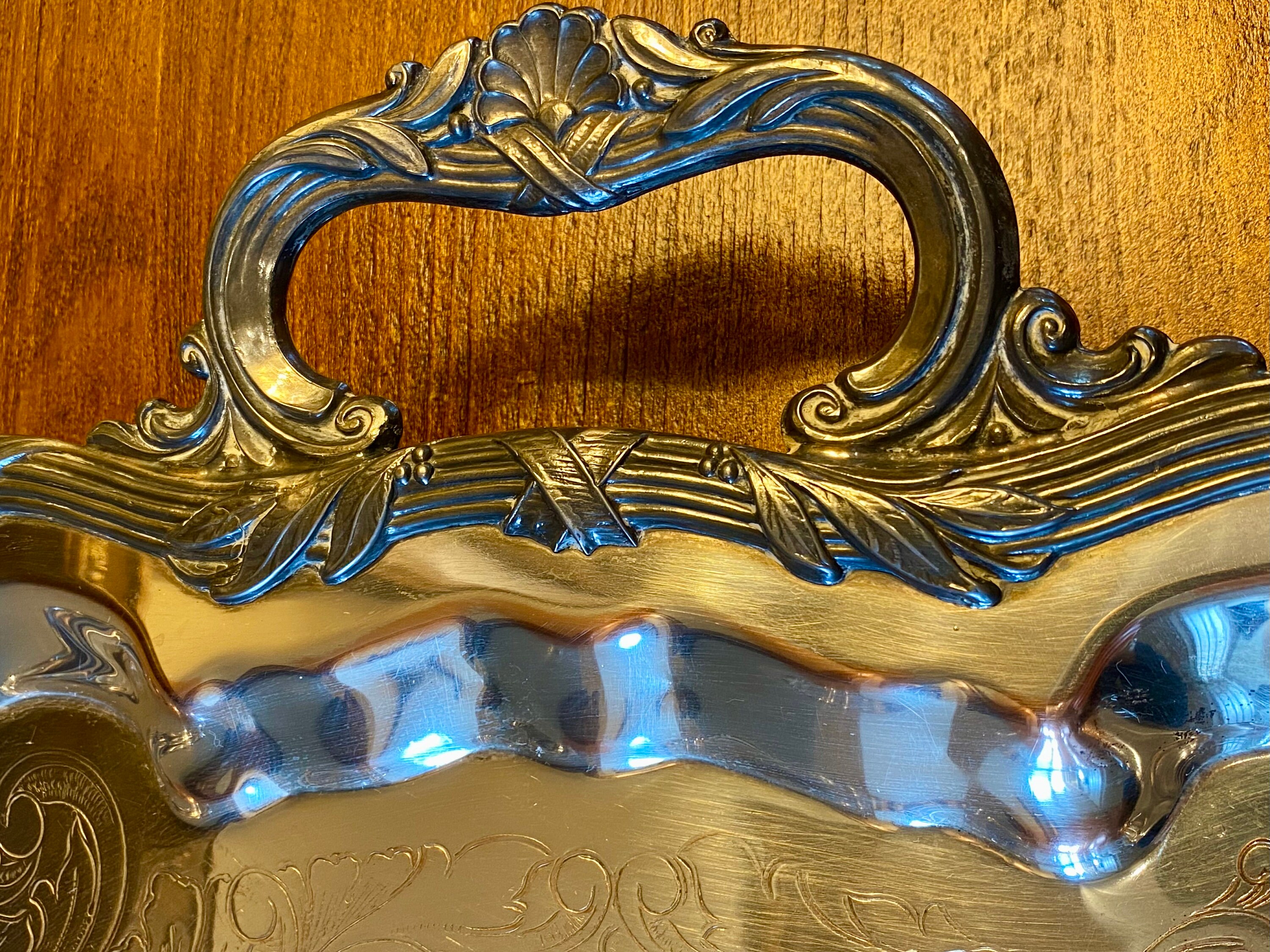 【FB Rogers】Baroque カクテルトレー / カードトレー 30cm Large Vintage F. B. Rogers Silver Plate Over Brass Tray - Etsy