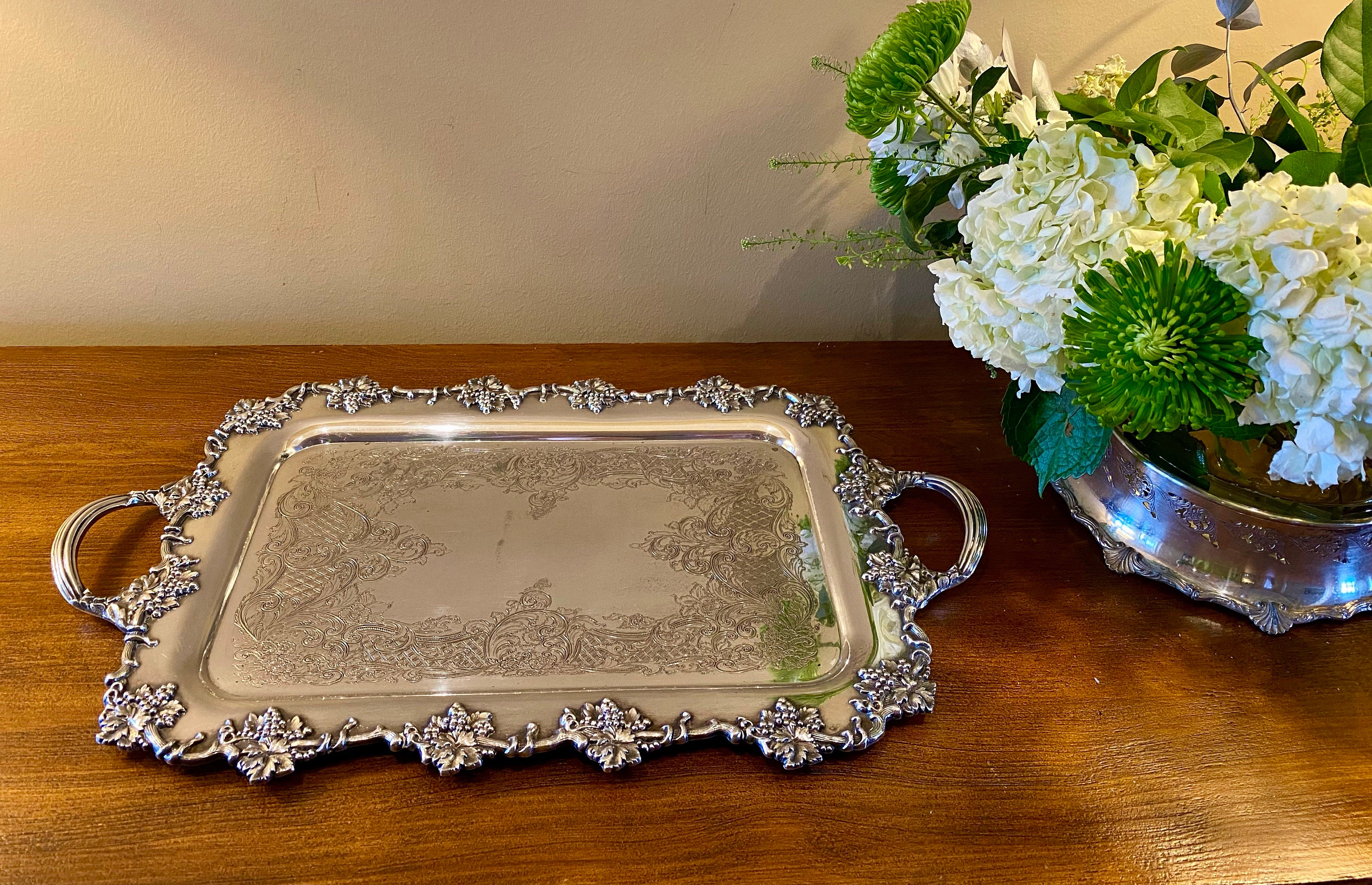 Vintage Old English Reproduction Silver Plate on Copper Tray