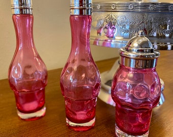 Antique Victorian Silver Plated Cranberry 6 Bottle Cruet Set - Etsy