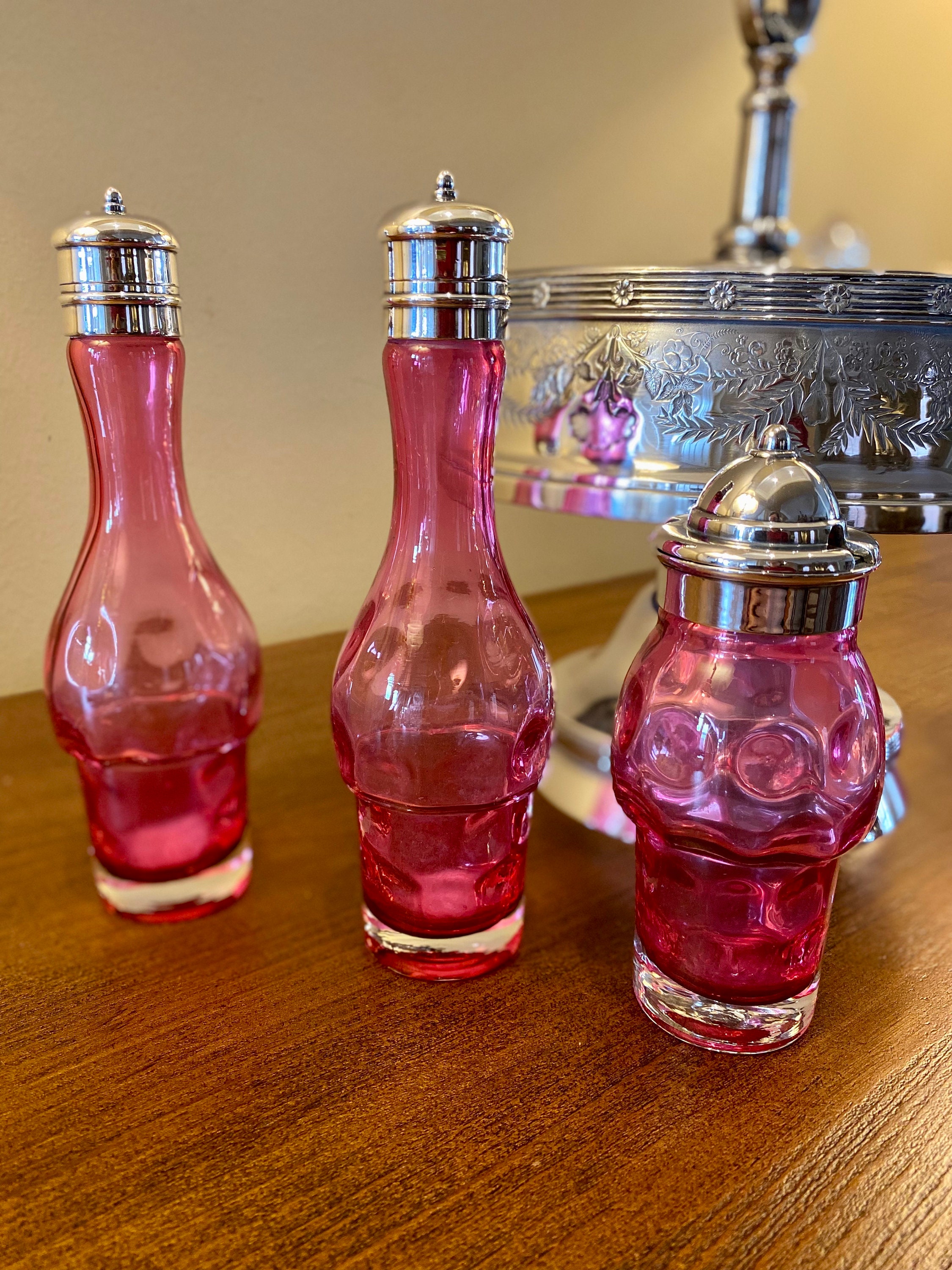 Antique Victorian Silver Plated Cranberry 6 Bottle Cruet Set - Etsy
