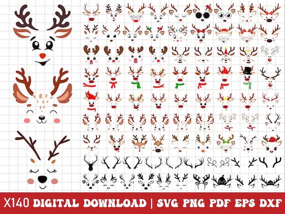 Christmas Reindeer Faces SVG Bundle, Cute Cricut Designs (Digital Download)