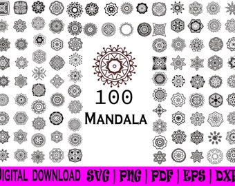 Paquete de 100 archivos SVG de mandalas y flores para cortar (descarga digital).