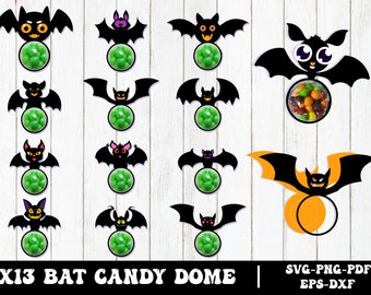 Pacchetto SVG Halloween Candy Dome, pipistrello caramella cupola in formato SVG, ornamenti di caramelle SVG, pipistrello in formato SVG, porta cioccolato in formato SVG, favore di partito, regali Dolcetto o scherzetto