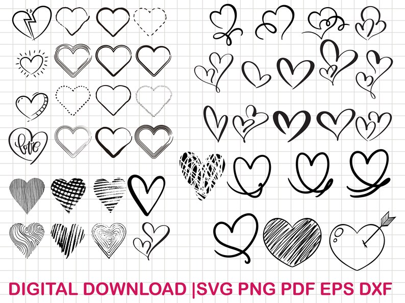 Heart Svg Bundle, Heart Svg, Hand Drawn Heart svg, Open Heart Svg, Doodle Heart Svg, Sketch Heart Svg, Love Svg,Valentine Svg,Cricut,Png,Dxf image 4