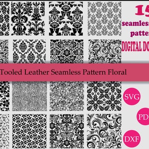 15 Tooled Leather Seamless Pattern Floral Svg Bundle, Floral Pattern Svg, Western pattern Svg Bundle, digital pattern transparent background
