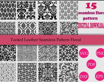 Tooled Leather Floral Pattern SVG Bundle, Seamless Western Designs (Digital Download)