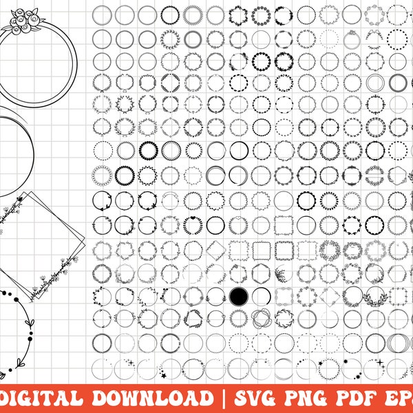 Marco de círculo SVG / Marco de doble círculo SVG / Círculo SVG / Marco redondo Svg / Círculo de garabato Svg / Marco Svg / Marco de círculo decoración boda