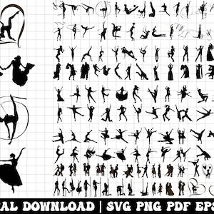 May include: A digital download of 100 black and white silhouette images of dancers in various poses. The images are perfect for use in crafts, scrapbooking, and other creative projects.