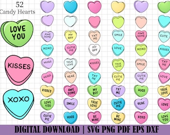 Candy Hearts SVG Clipart, Valentine's Day Cricut (Digital Download)