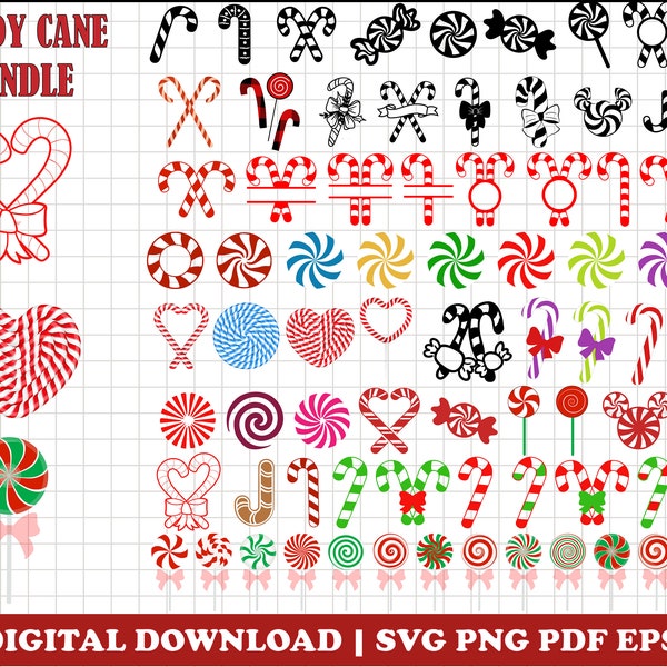 Candy Cane SVG, Candy Canes Clipart, Candy Cane with Bow, Christmas Sweets Svg, Holiday Peppermint PNG, Mints, Holiday Candy Stick Svg