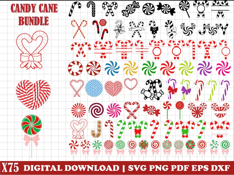 Candy Cane SVG, Candy Canes Clipart, Candy Cane with Bow, Christmas Sweets Svg, Holiday Peppermint PNG, Mints, Holiday Candy Stick Svg image 1