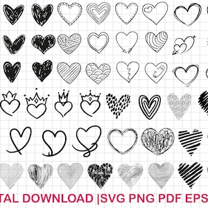 Heart Svg Bundle, Heart Svg, Hand Drawn Heart svg, Open Heart Svg, Doodle Heart Svg, Sketch Heart Svg, Love Svg,Valentine Svg,Cricut,Png,Dxf image 2