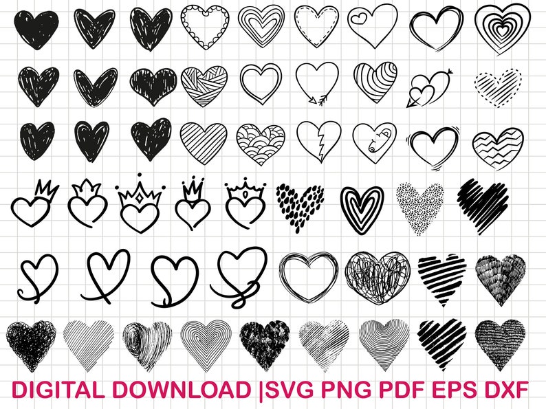 Heart Svg Bundle, Heart Svg, Hand Drawn Heart svg, Open Heart Svg, Doodle Heart Svg, Sketch Heart Svg, Love Svg,Valentine Svg,Cricut,Png,Dxf image 2