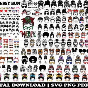 160 Messy bun svg Bundle , momlife svg ,Mom Life svg, mom skull svg, black woman svg,afro woman svg, messy bun png,USA mom svg,bun hair svg