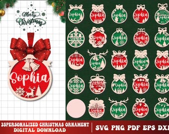 Personalized Christmas Ornament SVG, Custom Name Ornament SVG Laser Cut, Tree Ornaments With Editable Text, Glowforg SVG, Wood Christmas Svg
