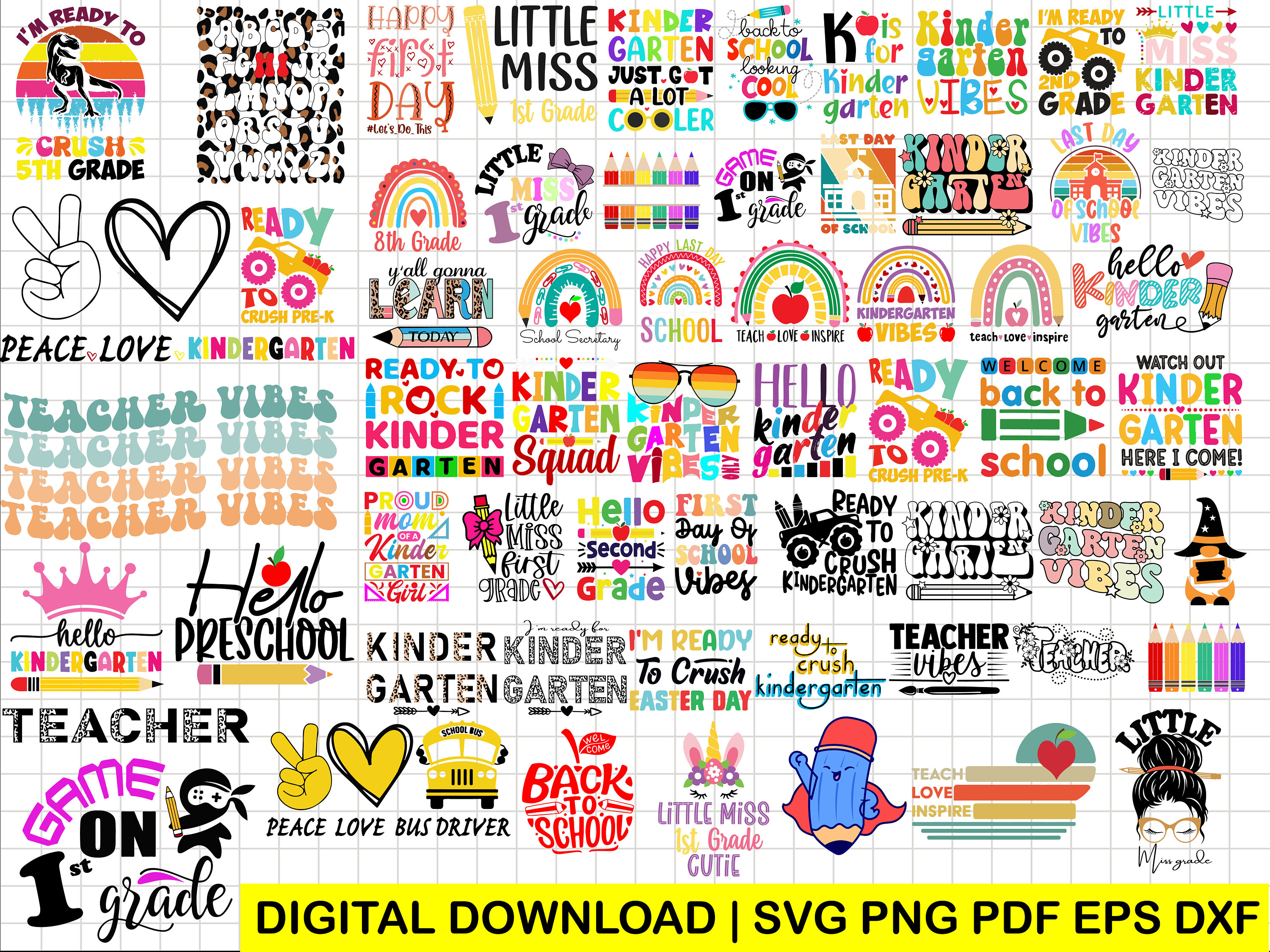 Back to School Svg Bundle Kindergarten Svg Kindergarten Png 1st Grade Svg First Grade Svg Second Third Fourth Svg School Shirt Svg Vibes
