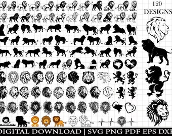Lion SVG Bundle, Lion Head Vector Clipart (Digital Download)