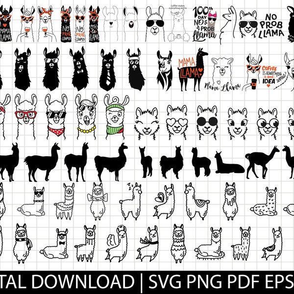 Llama SVG Bundle, Llama Aviator Sunglasses SVG, Llama Svg, Alpaca Svg, No Drama Llama SVG, Funny Llama Svg, cute Llama , face Llama