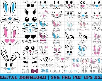 Bunny Face Svg, Easter Svg, Bunny Face Set Easter, Bunny Easter Svg, Easter Bunny Svg, Easter Bunny Svg, Bunny Cut Files for Cricut