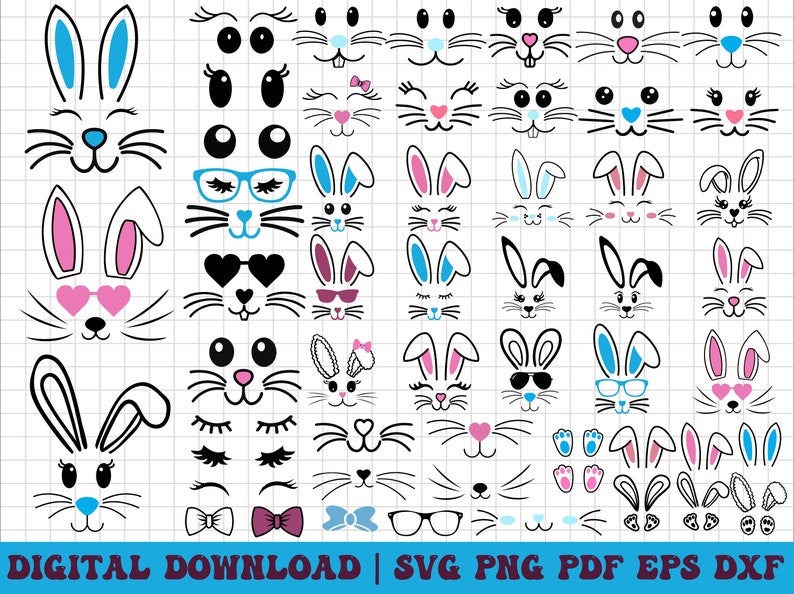 Bunny Face Svg, Easter Svg, Bunny Face Set Easter, Bunny Easter Svg, Easter Bunny Svg, Easter Bunny Svg, Bunny Cut Files for Cricut imagen 1