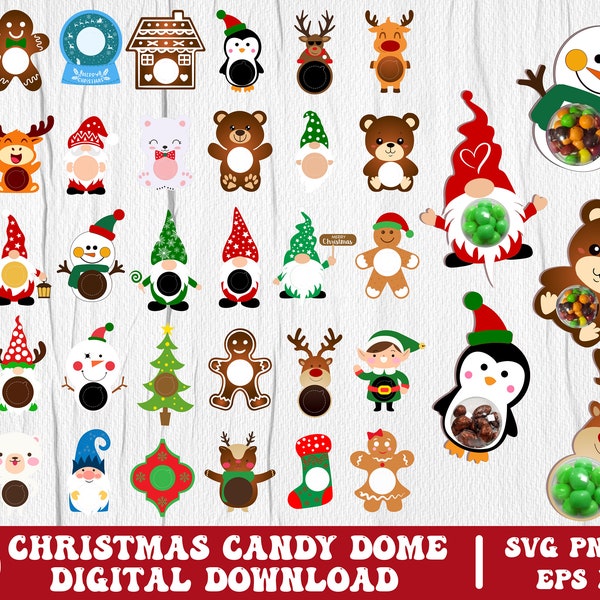 Christmas Candy Dome SVG Bundle, Candy Ornaments SVG, Party Favor, Stocking Stuffer, Ornement en papier, Cadeau de Noël, Cricut, Silhouette