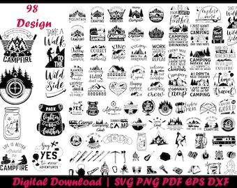 Camping SVG Bundle, Campfire, Tent, Adventure Designs (Digital Download)