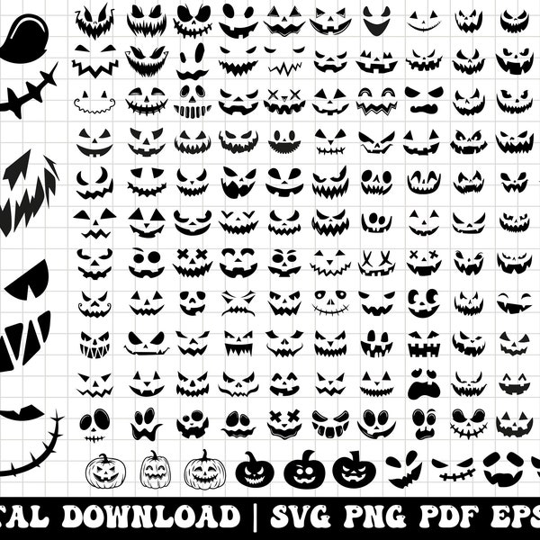 Pumpkin Face SVG Bundle, Pumpkin Face PNG Bundle, Pumpkin Face Clipart, Pumpkin Face SVG Cut Files for Cricut, Halloween Pumpkin Face Svg