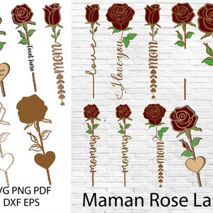 Mom Rose Laser Cut File, Mother Day Svg Laser Bundle, Rose Laser Cut File, Wooden Rose Name Svg, Mothers Day Rose Bundle, Glowforge Rose Svg