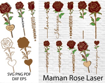 Maman Rose Laser Cut File, Fête des Mères Svg Laser Bundle, Rose Laser Cut File, En Bois Rose Nom Svg, Fête Des Mères Rose Bundle, Glowforge Rose Svg