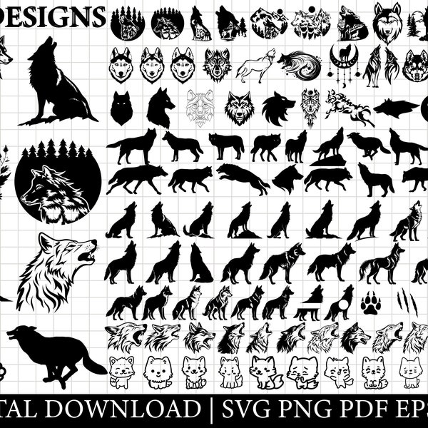 Wolf SVG | Wolf Silhouette | Wolf Cut Files | Wolf Design | Wolf Vector | Wolf SVG Cricut Silhouette Svg Eps Dxf Pdf Png Jpg Ai