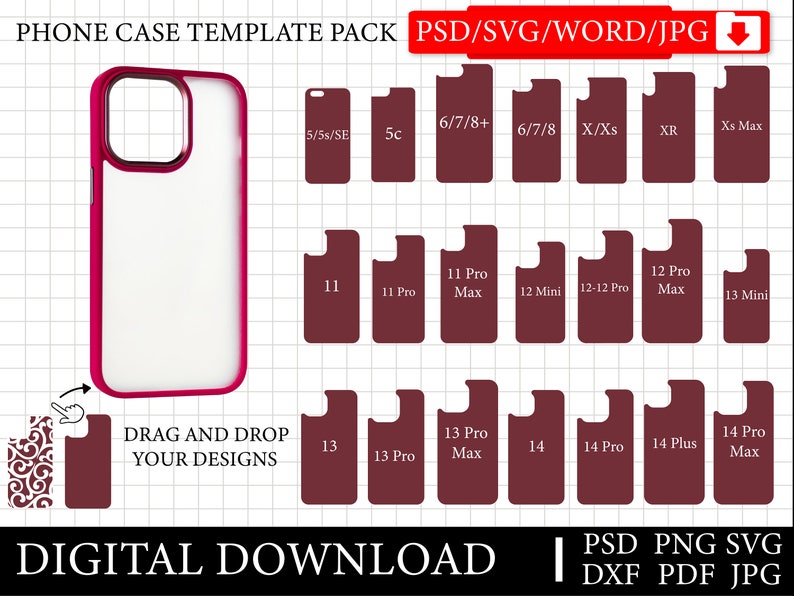 iPhone Sublimation Template , Phone Case Template Pack Svg , Cricut Vector Bundle , Sublimation Template for Phone Cases Clipart Plotte image 1