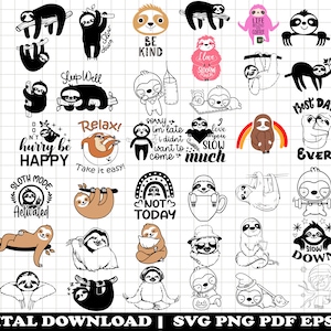 50 Sloth SVG BUNDLE, sloth quotes svg, svg for cricut, cute sloth svg, sloth Clipart, Sloth Quote Clipart, cut file Sleeping sloth svg png