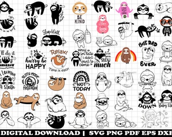 50 Sloth SVG BUNDLE, sloth quotes svg, svg for cricut, cute sloth svg, sloth Clipart, Sloth Quote Clipart, cut file Sleeping sloth svg png