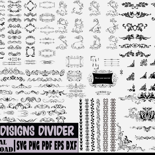 Decorative Elements SVG, Ornaments svg, Flourishes SVG, Swirls SVG, Text Divider Svg, Dividers Borders Svg, Text decoration svg, dxf