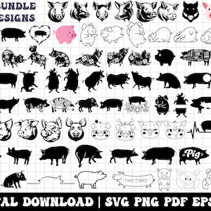 Pig SVG Bundle, Pig Face SVG, Pig Cut file, Animal Face, Cute Pig Svg, Pig Svg, Animal Svg file, Animal Face, Farm Animal Svg